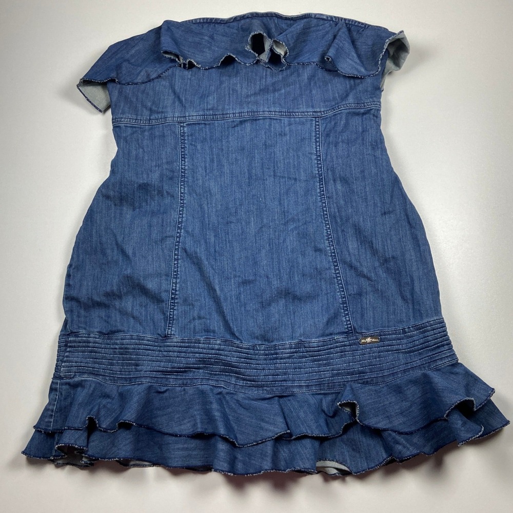 Apple Bottoms Jeans Denim Strapless Ruffle Dress Size 20 Blue Stretch Y2K Mini